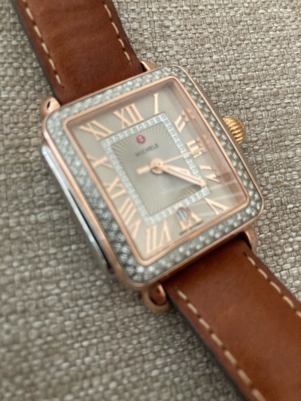 Michele Deco Madison Rose Gold-Tone Diamond Accent Square Watch - Picture 7 of 8